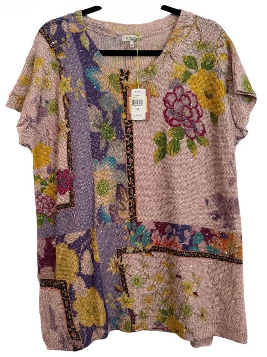 Etro Tops - NWT Etro Pink Floral Patchwork Short-Sleeve Knit Top Size IT-48